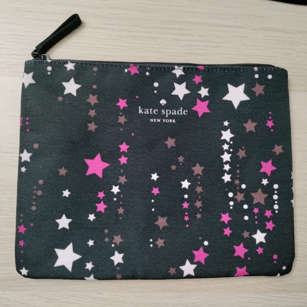 NEW AUTH. KATE SPADE BLACK PINK FUCHSIA STARS COSMETIC BAG POUCH